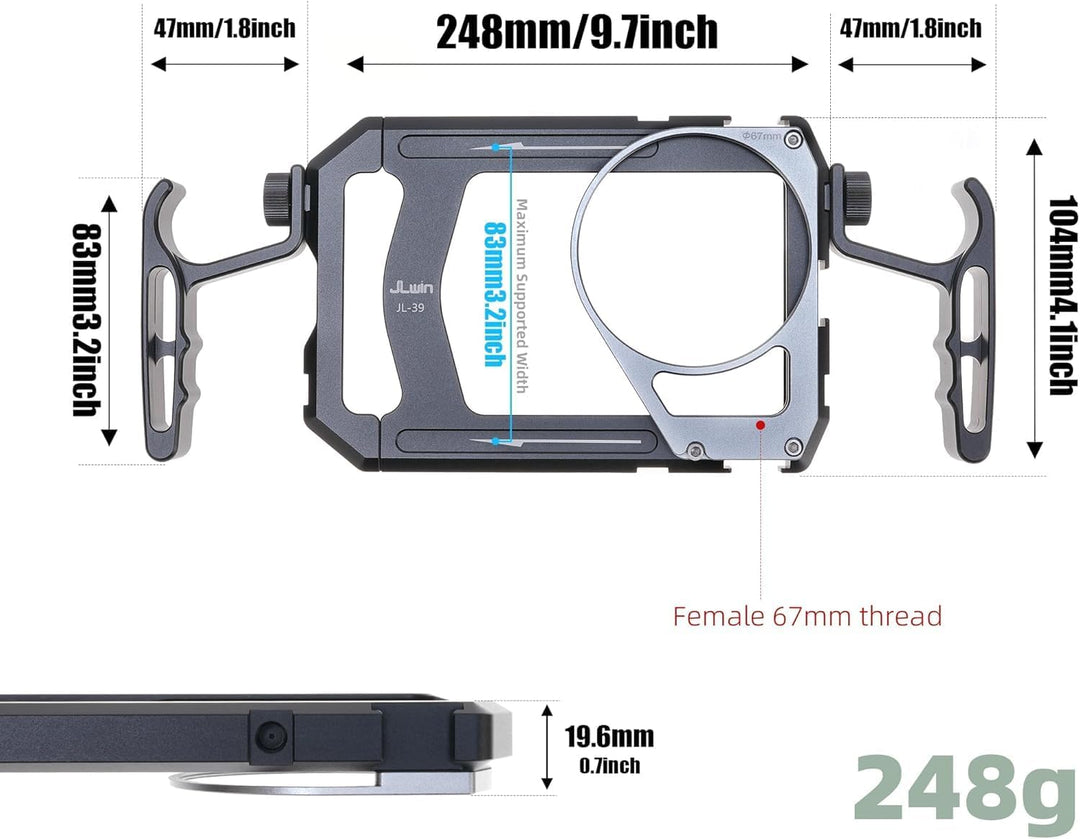 Hersmay Universal Phone Video Rig Kit with Handles + 67mm Thread Filter Adapter Phone Cage for iPhon