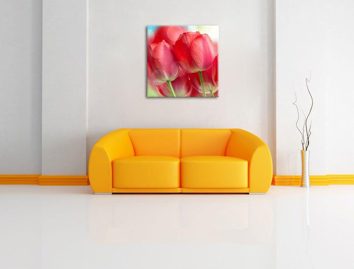 Pixxprint Rote Tulpen, Format: 70x70 auf Leinwand, XXL riesige Bilder fertig gerahmt mit Keilrahmen,