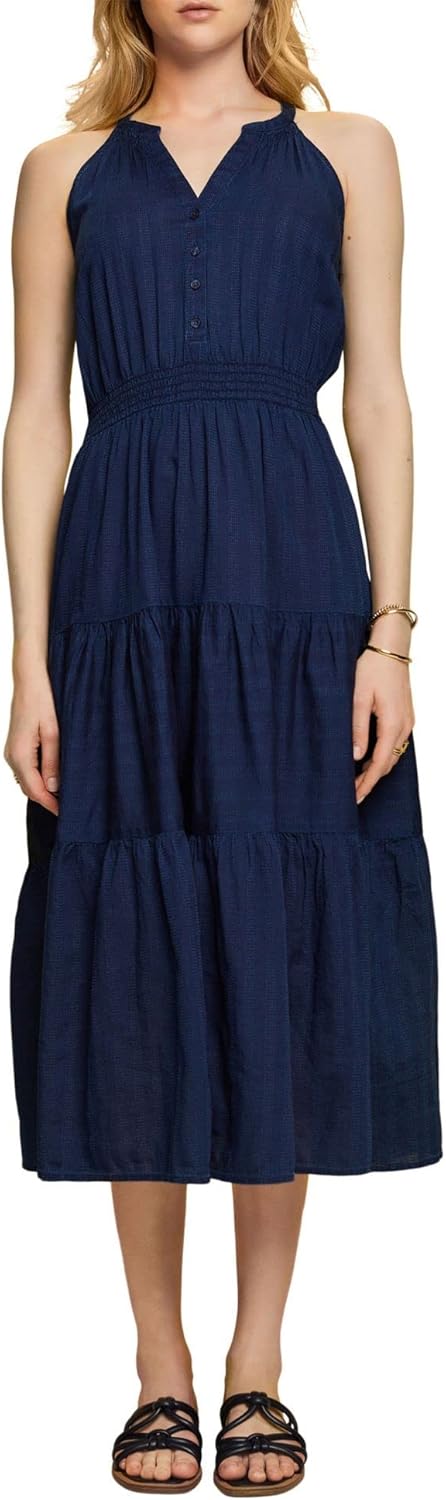 ESPRIT Gestuftes Midikleid aus Baumwolle