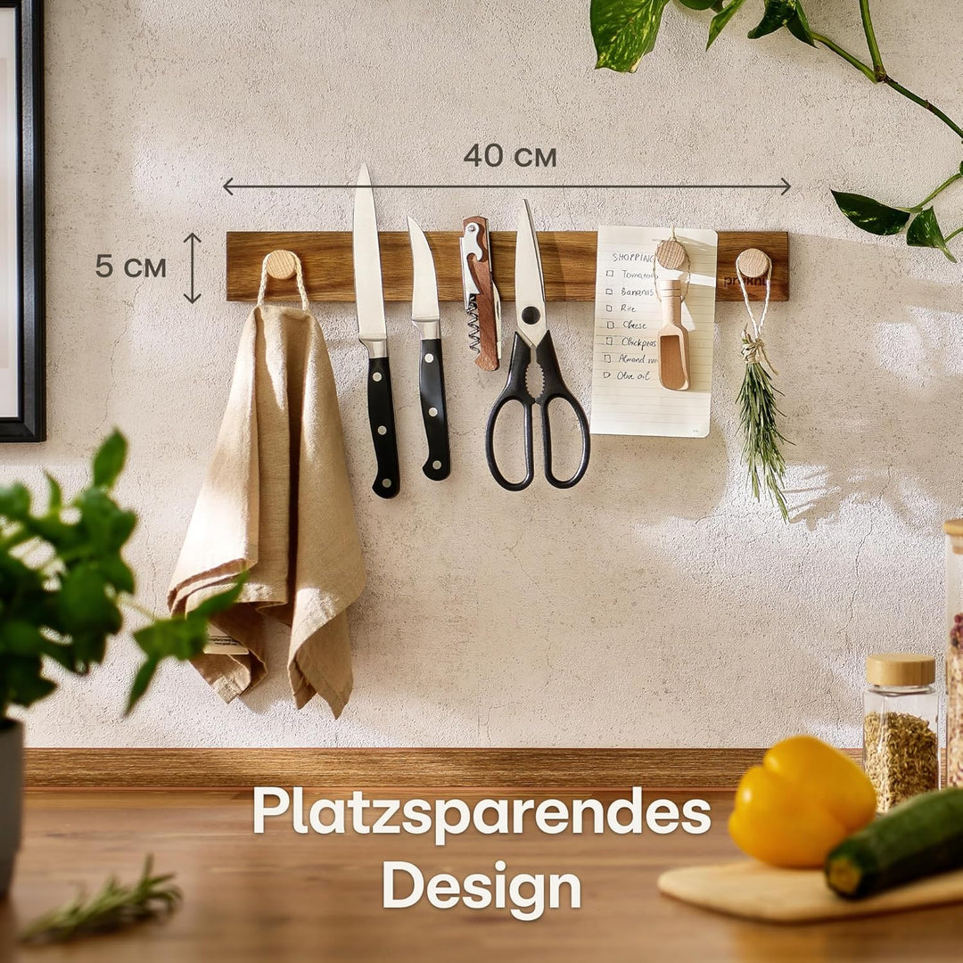 Magnetleiste Messer selbstklebend 40 cm - Messerhalter aus FSC®Akazienholz mit Extra starkem Magnet