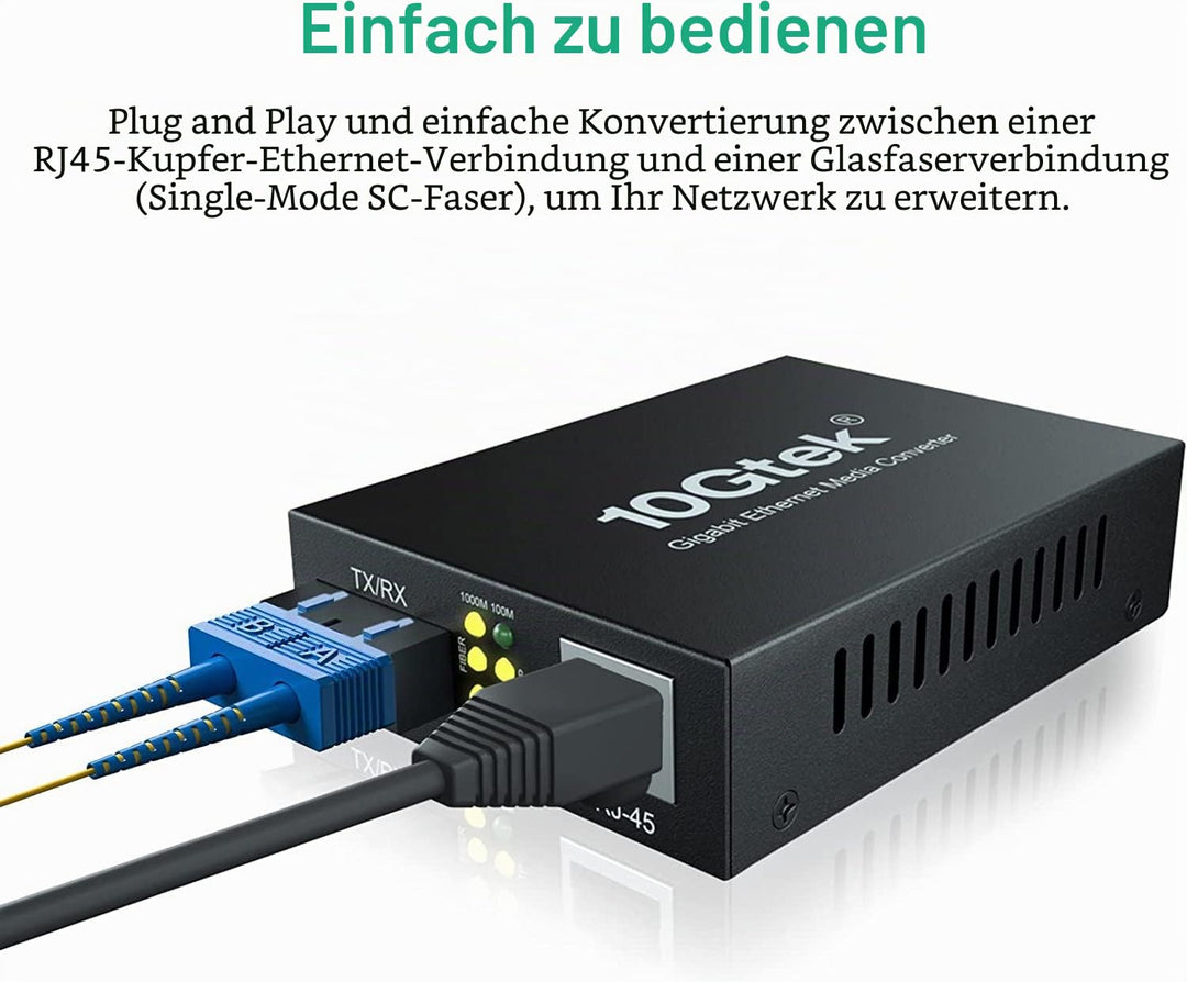 ipolex Gigabit Ethernet Medienkonverter, 1,25G Dual SC Port, SC Glasfaser auf Kupfer RJ45 Glasfaser
