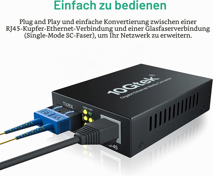 ipolex Gigabit Ethernet Medienkonverter, 1,25G Dual SC Port, SC Glasfaser auf Kupfer RJ45 Glasfaser