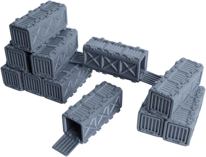 Modulares Frachtcontainer-Gelände-Set (5 Teile) für 28-mm-Tabletop-Kriegsspiele | Stapelbares, graue