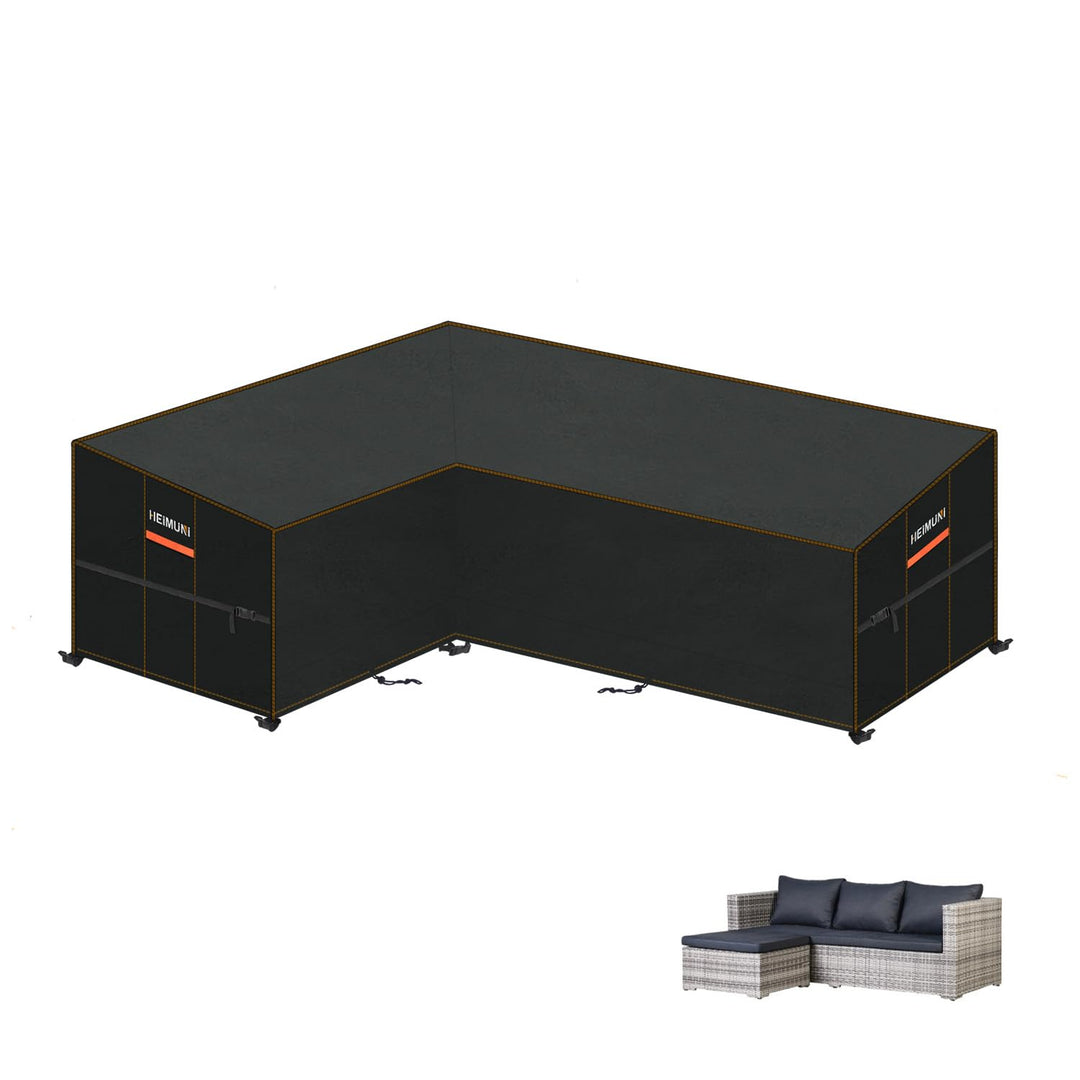 Gartenmöbel Abdeckung für L-Form Sofas Wasserdicht Ecksofa Abdeckplane mit Belüftungsöffnungen, Wind
