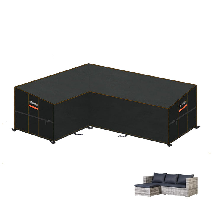 Gartenmöbel Abdeckung für L-Form Sofas Wasserdicht Ecksofa Abdeckplane mit Belüftungsöffnungen, Wind