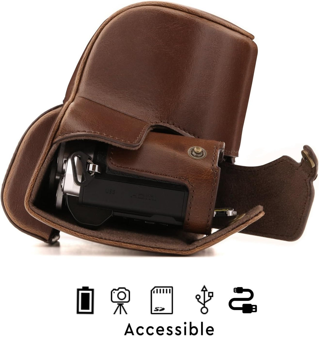 MegaGear Olympus OM-D E-M10 Mark III (14-42mm) Ever Ready Leder Kamera-Case mit Trageriemen und Batt