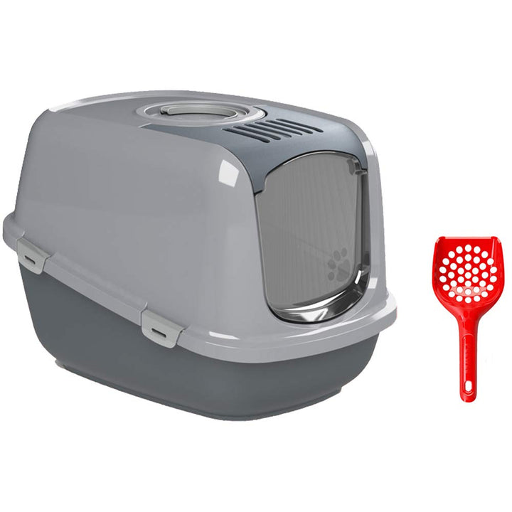 PeeWee Katzentoilette XXL EcoDome Katzenklo mit Sieb inkl. Schaufel L66,5 x B48,5 x H46,5 cm… grau,