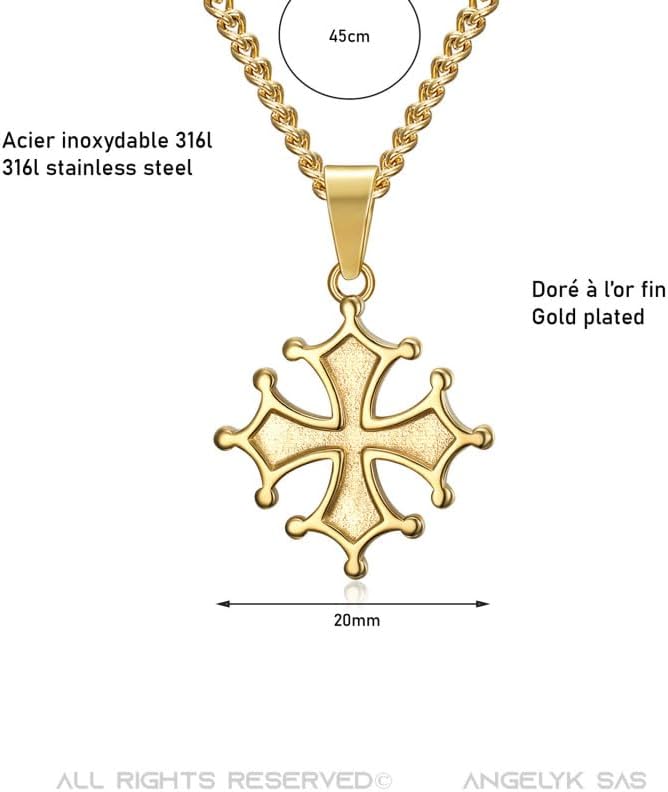 BOBIJOO JEWELRY - Pendentif Collier Femme Croix Occitane Cathare Toulouse Languedoc Acier inoxydable