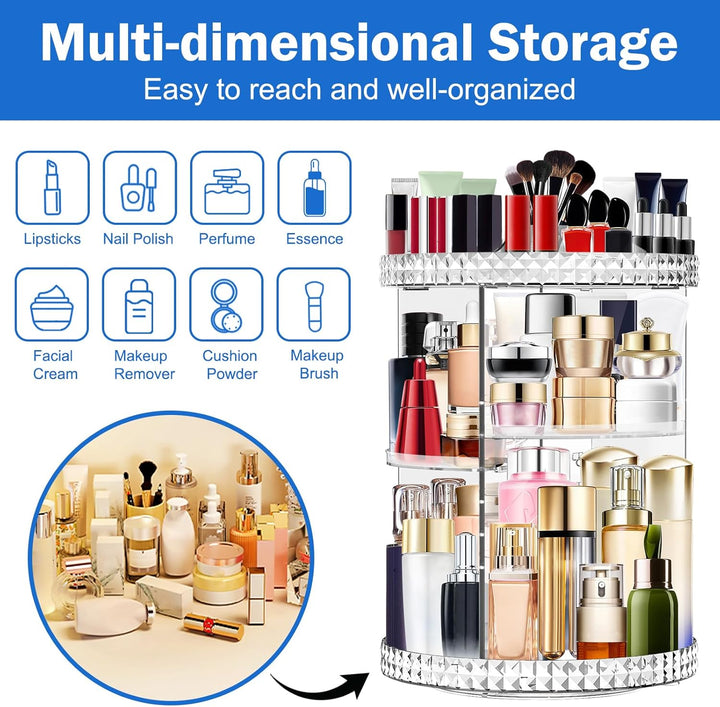 MOKANI 360° Drehbar Make Up Kosmetik Organizer, 6 Verstellbare Ebenen Grosse Kapazität Makeup Organi