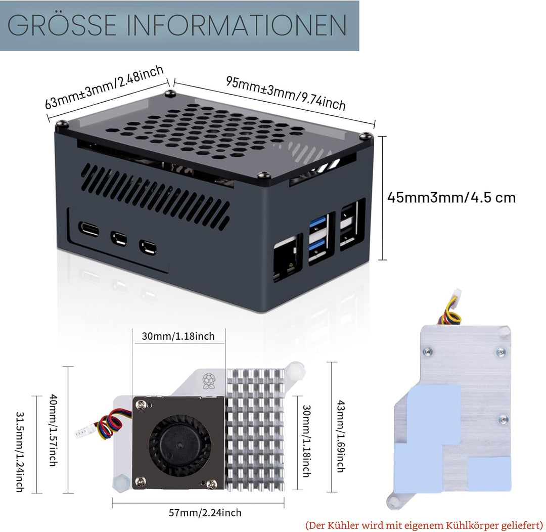 GeeekPi P33 M.2 NVME M-Key PoE+ Hat für Raspberry Pi 5, mit offiziellem Pi 5 Active Cooler und Alumi