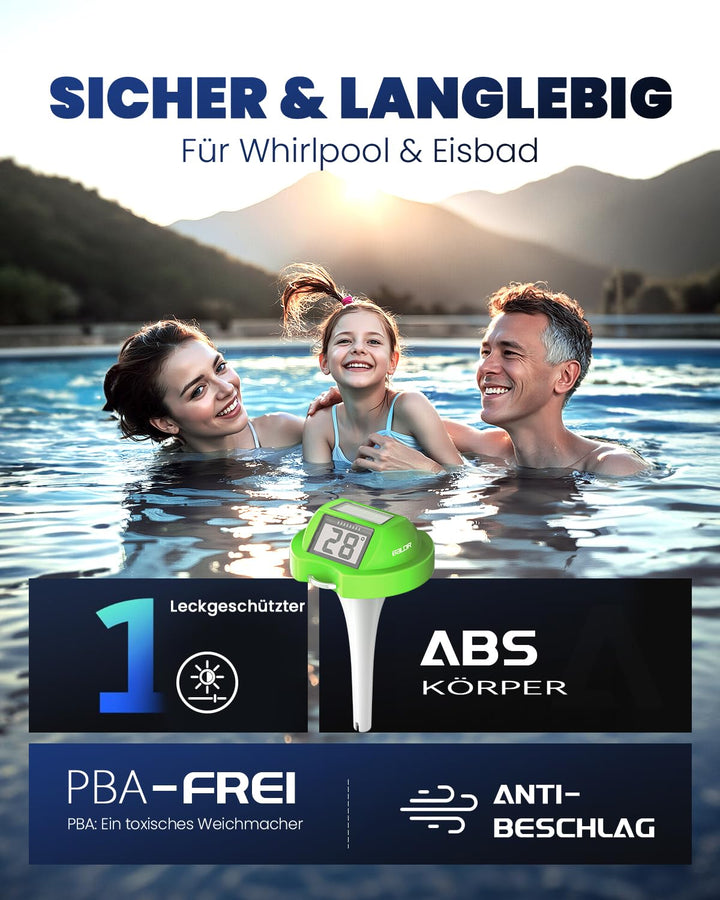 BALDR Solar Schwimmendes für Pool mit zwei grossen Displays | IPX7 wasserdichter digitaler Temperatu
