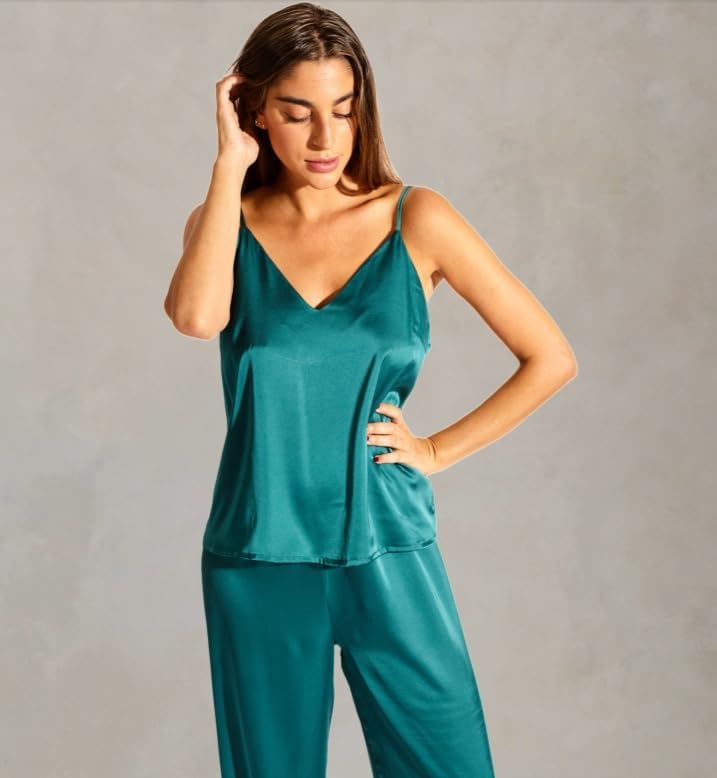Laura in - Damen-Kleidungsset Satin-Seidenpyjama für Damen 2-teilig einfarbig Satin-Schlafanzug Top-