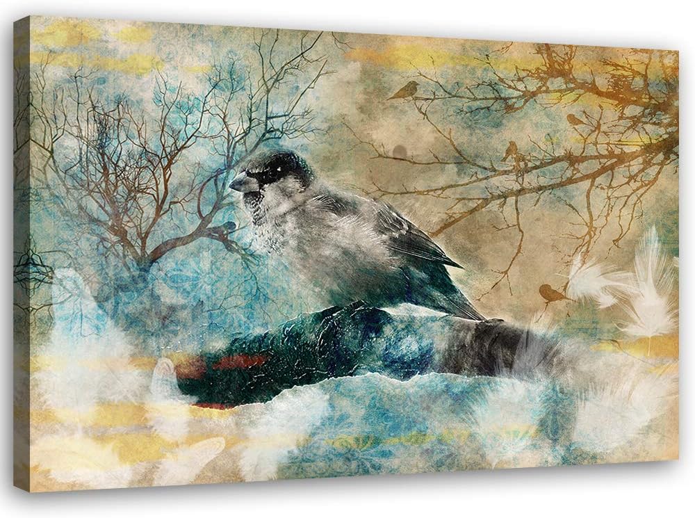 Feeby Wanddeko Vogel Leinwandbild Kunstdruck abstrakt Beige 100x70 cm M14228 100x70 cm, M14228 100x7