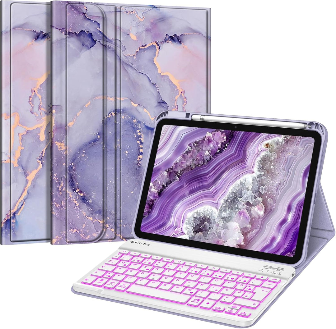 Fintie Tastatur Hülle für iPad 10. Generation 2022 (10.9 Zoll), Keyboard Case mit 7-farbig Beleuchte
