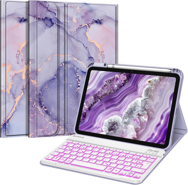 Fintie Tastatur Hülle für iPad 10. Generation 2022 (10.9 Zoll), Keyboard Case mit 7-farbig Beleuchte