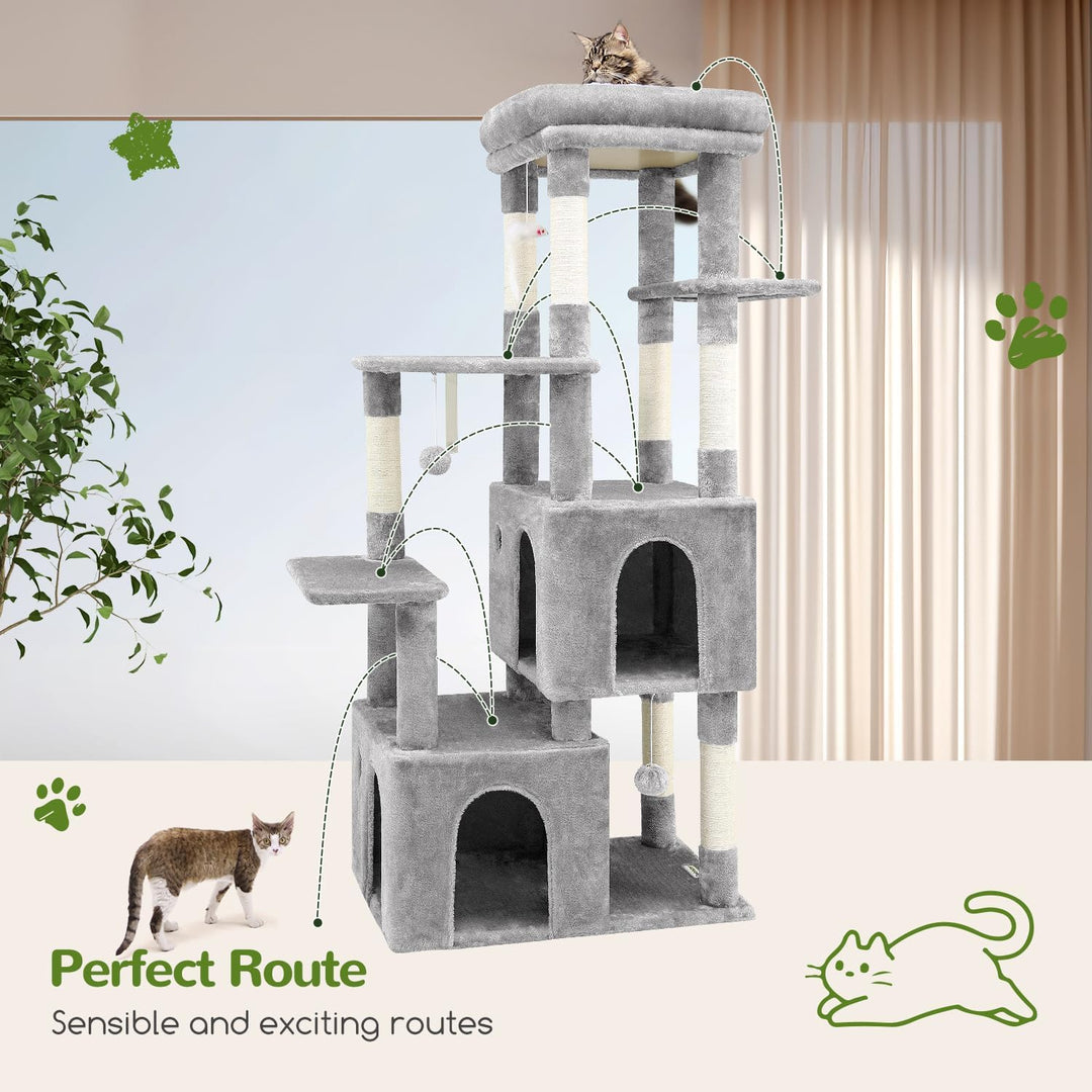 Globlazer Kratzbaum für 3-5 Grosse Katzen 156 cm mit 2 Extragross Katzenhaus 45 * 40 * 35CM, Grosse
