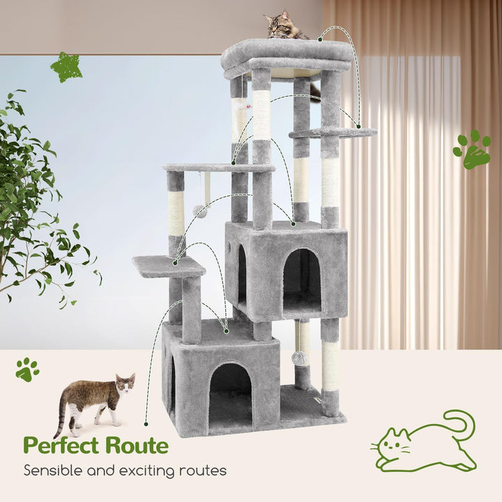 Globlazer Kratzbaum für 3-5 Grosse Katzen 156 cm mit 2 Extragross Katzenhaus 45 * 40 * 35CM, Grosse
