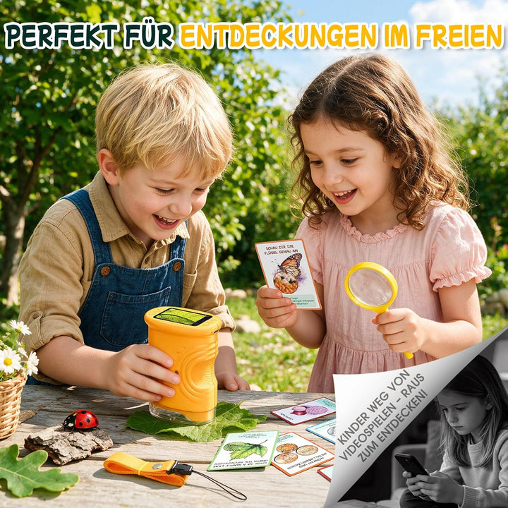 Digitales Mikroskop für Kinder mit 20+ Entdeckerkarten, 1000X Vergrösserung und 2" HD Display-Bildsc