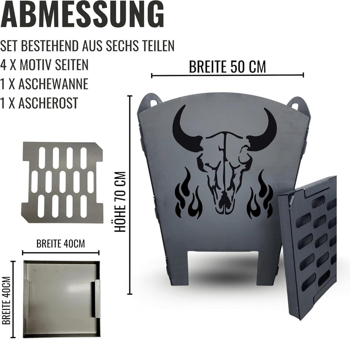 Terma Stahldesign Feuerkorb XXL 70 cm massiv Stahl Feuertonne zerlegbar mit Aschewanne Gitterrost Mo