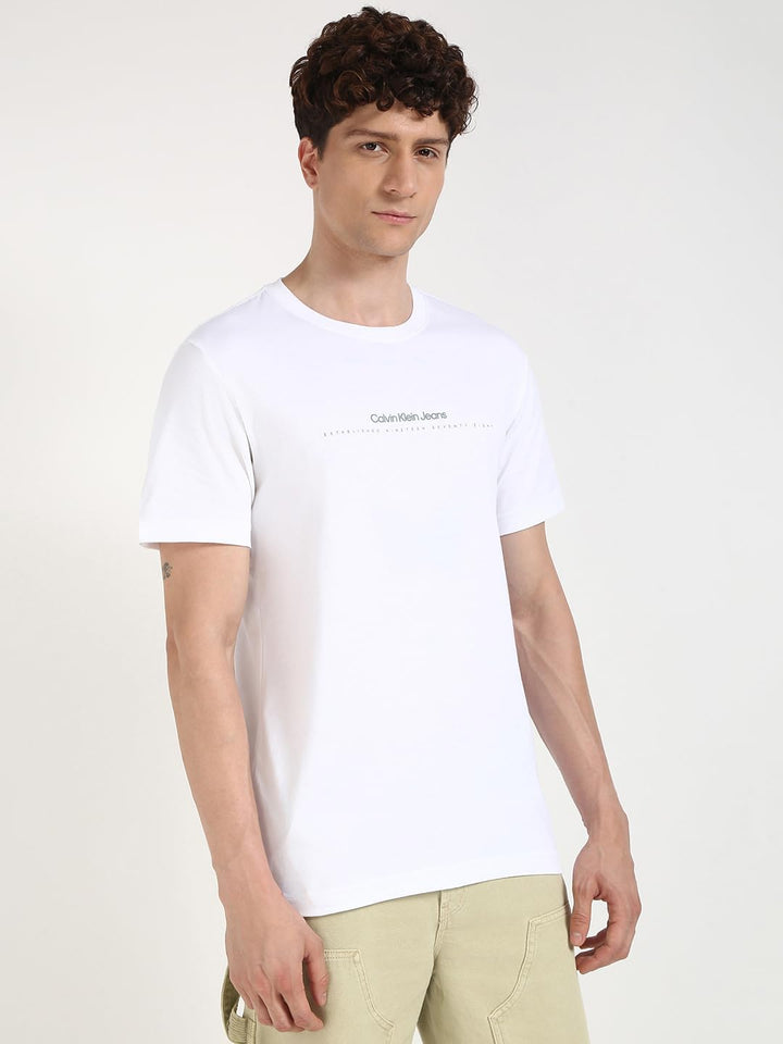 Calvin Klein Jeans Herren Badge Turn Up Sleeve Kurzarm Strickoberteile M Bright White, M Bright Whit