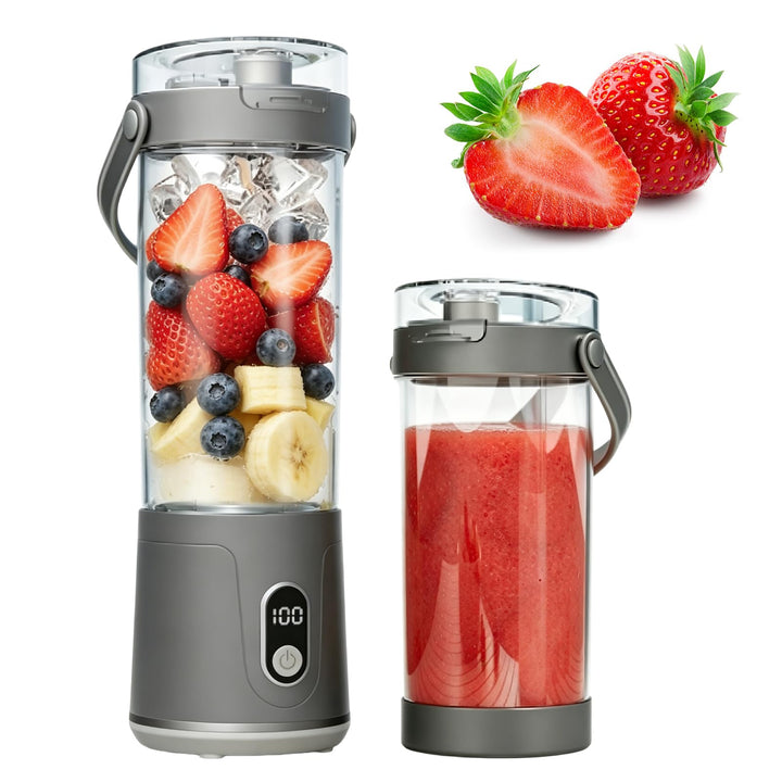 Smoothie Maker To Go, Tragbarer Mixer 600 ml Wiederaufladbarer Mixer Smoothie Maker mit Reisedeckel