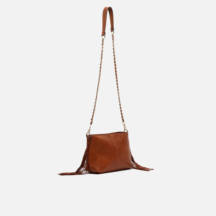 MISAKO Anabela Kleine Umhängetasche mit Fransen Damen - Anabela Kamel 15 X 23 X 9 cm, Anabela Kamel