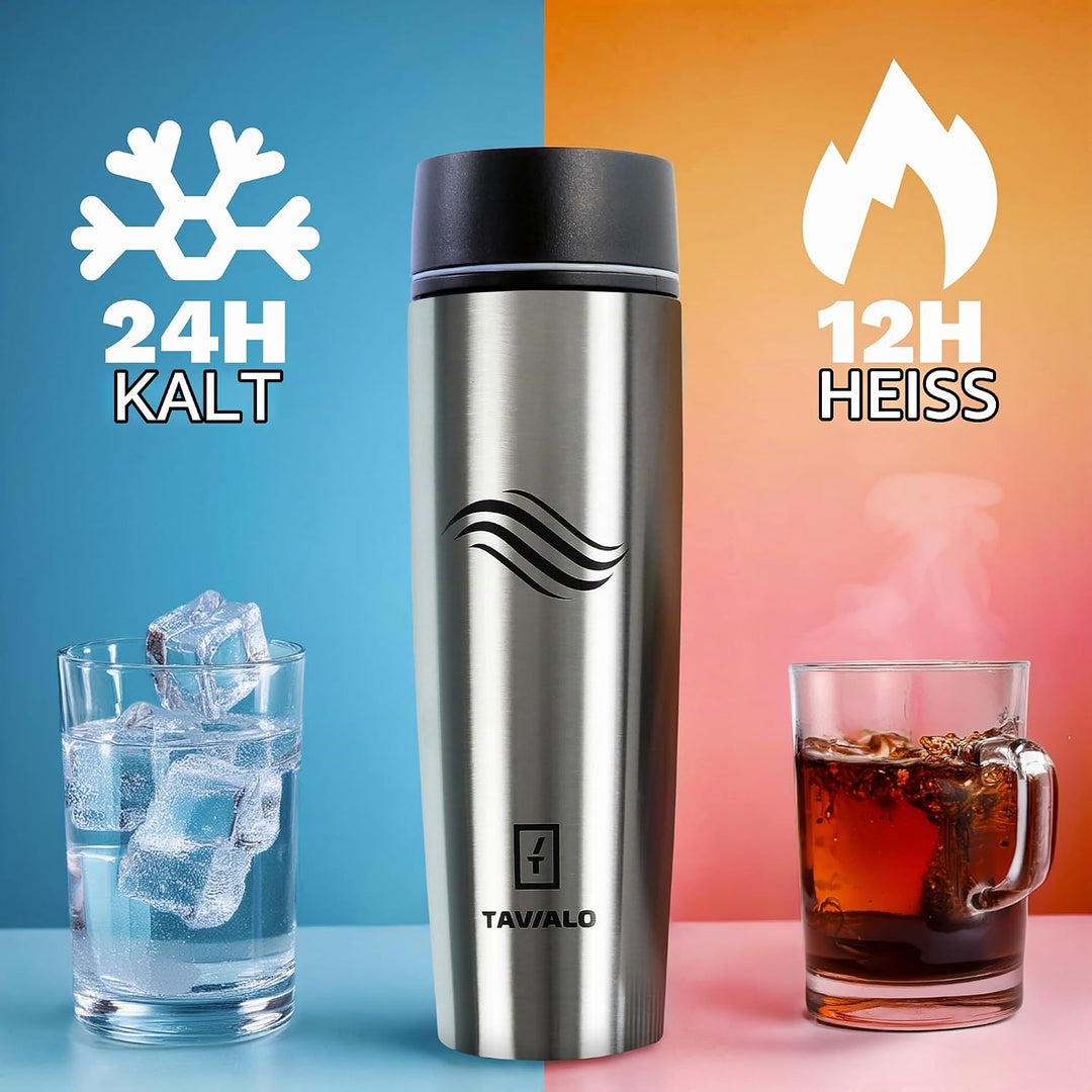 Thermobecher, Reisebecher, 460ml, Farbe Metallic Silber, Isolierbecher aus INOX Edelstahl, auslaufsi