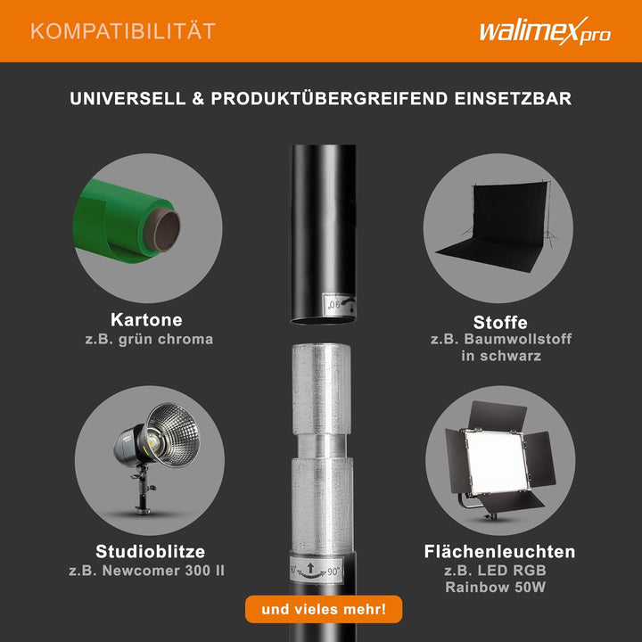 Walimex pro Teleskop Hintergrundsystem XL 225-400cm - extra grosses Fotohintergrund System für Studi