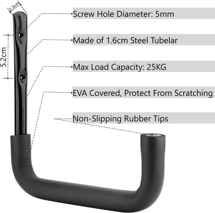pipabiba Strapazierfähiger 25 cm Garagen-Aufbewahrungshaken, 6 Stück Leiterhaken mit EVA-Schutz, Kle