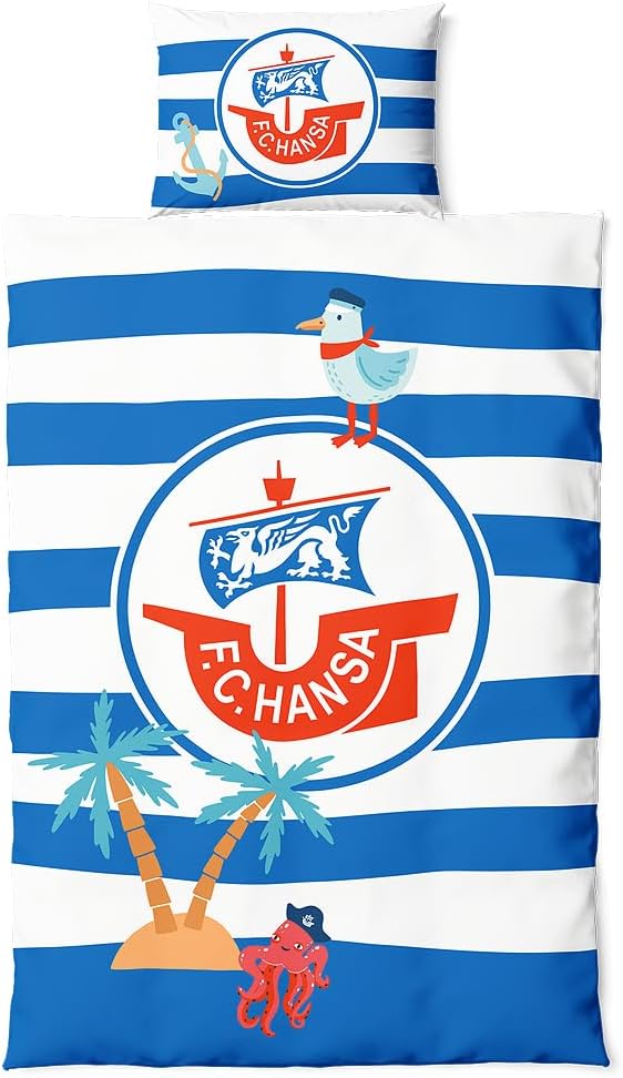 FC Hansa Rostock Kinder Bettwäsche Set ** Logo **, Kopfkissenbezug 40 x 60 cm und Bettdeckenbezug 10