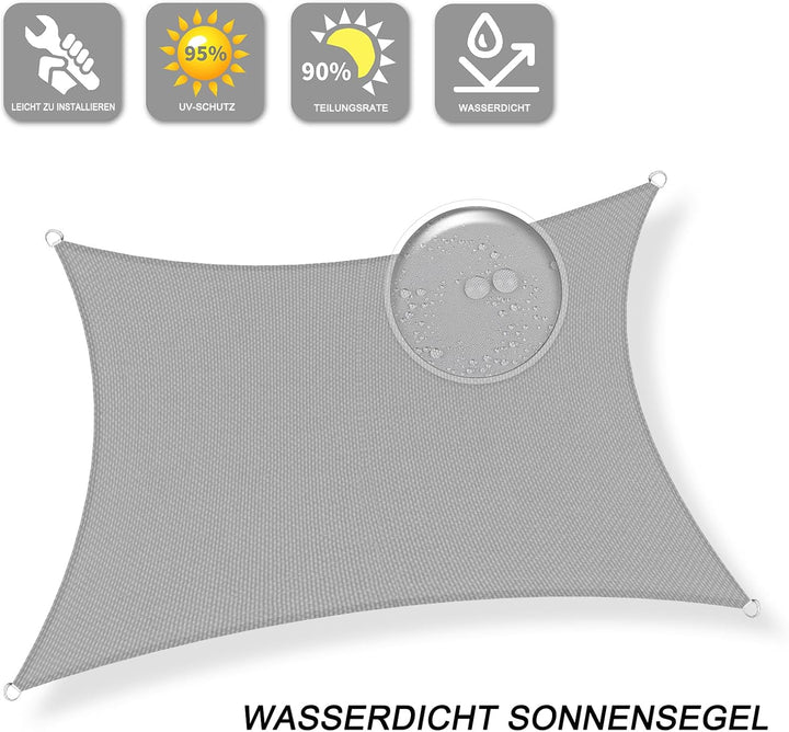 Sunnylaxx 2x2m Sonnensegel Quadrat, Wasserdicht Sonnenschutz Sunsegel Color Crau, 95% UV-Schutz,für