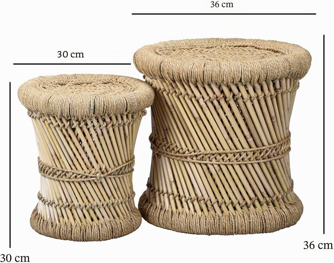 Marrakesch Boho Deko Hocker Beistelltisch aus Bambus Benita ø 30 cm | Fusshocker Blumenhocker Ideal