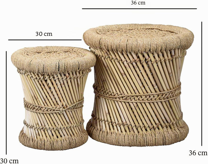 Marrakesch Boho Deko Hocker Beistelltisch aus Bambus Benita ø 30 cm | Fusshocker Blumenhocker Ideal