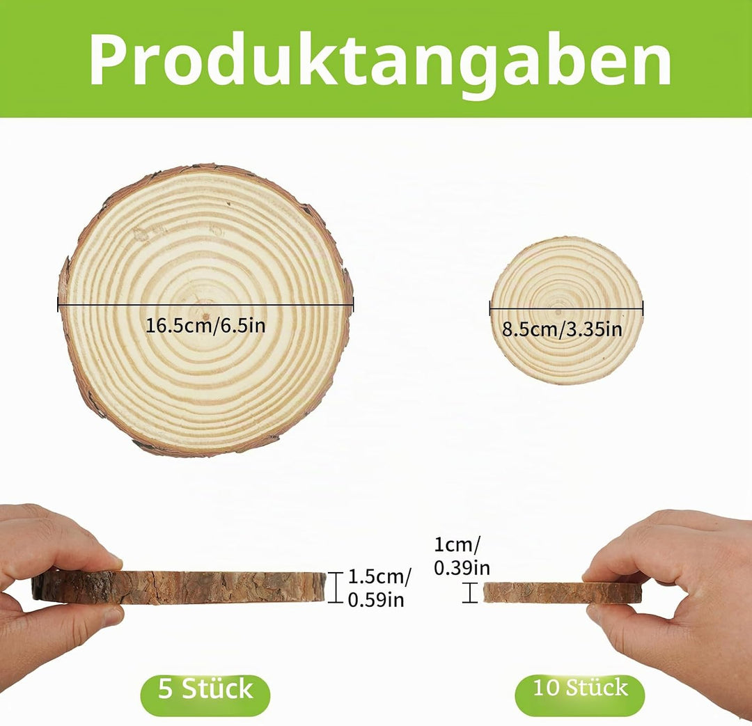 15 Stück Holzscheiben zum Basteln 2 Grössen Baumscheiben Holzplatte Rund Holzscheibe 8mm Dick Bastel