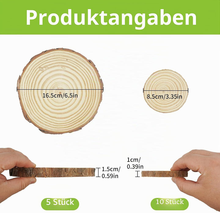 15 Stück Holzscheiben zum Basteln 2 Grössen Baumscheiben Holzplatte Rund Holzscheibe 8mm Dick Bastel