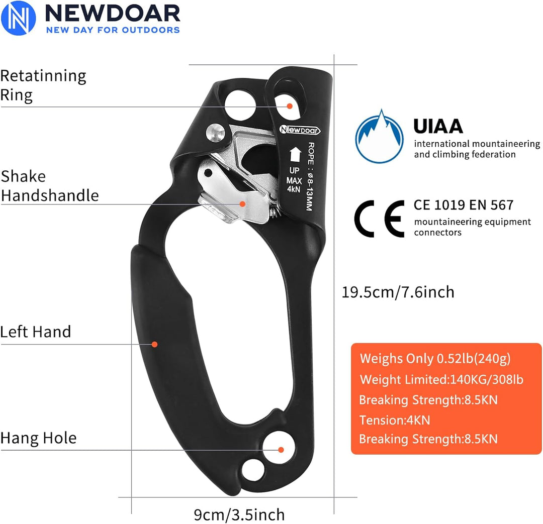NewDoar UIAA & CE-zertifizierte Handsteigklemme Seilklemme Ascension Kletterbaum Baumpfleger Abseile