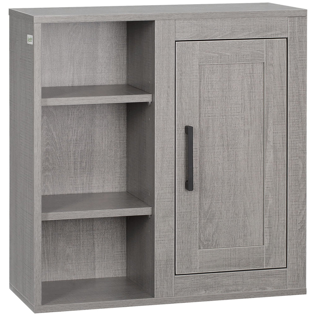 kleankin Badezimmerschrank Wandschrank mit 1 Schrank und 3 Regalen Mehrzweckschrank mit verstellbare
