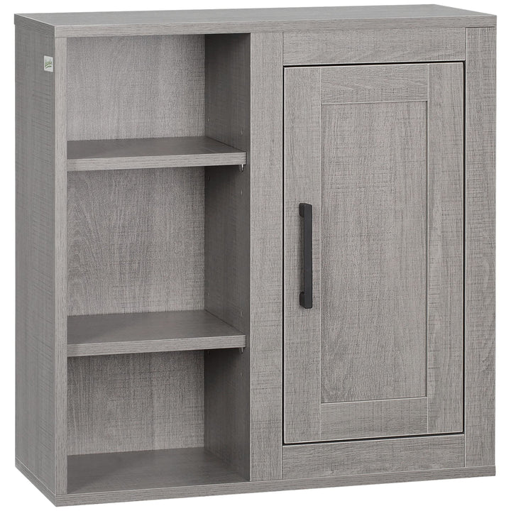 kleankin Badezimmerschrank Wandschrank mit 1 Schrank und 3 Regalen Mehrzweckschrank mit verstellbare