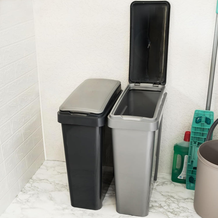 Hummelladen 25 Liter Mülltonne Grau Recyclingtonne 20x40x50cm mit abnehmbarem Klappdeckel - Schmal K