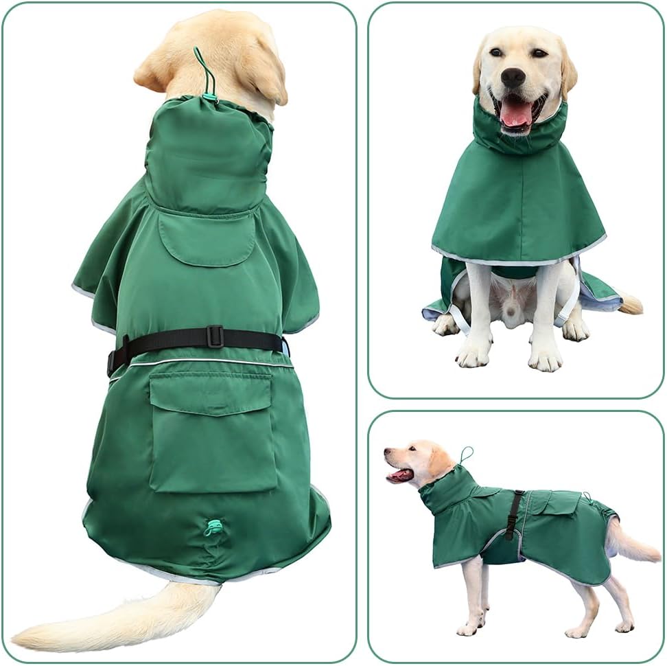 Hunde-Regenmantel mit Kapuze, Wasserdicht, Verstellbar, Leicht, für Kleine, Mittlere und Grosse Hund