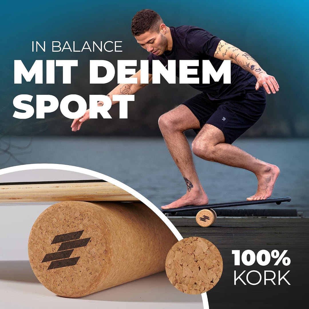 Balance Board Holz Rutschfest mit Kork Rolle | Balance Board Erwachsene &amp; Kinder | Gleichgewichtstra
