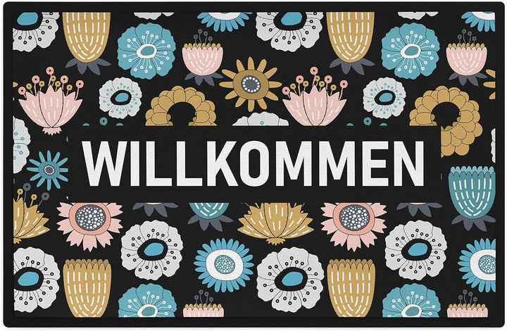 Trendation - Willkommen Fussmatte Grafik Schmutzfangmatte Geschenk Aussen Innenbereich 60x40 cm Wasc