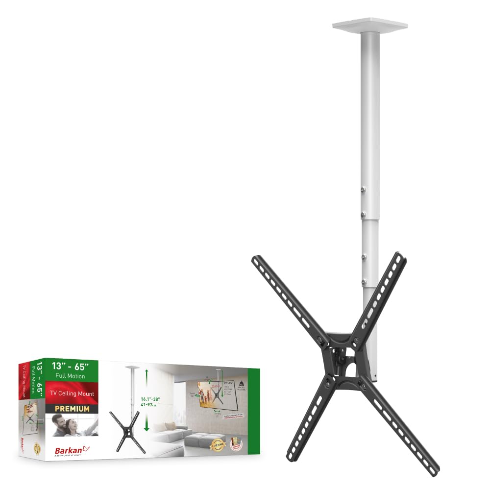 Barkan lange Weiss TV Deckenhalterung, 29 - 65 Zoll Neigbar / Vollbewegung flach & curved Fernseher