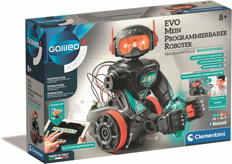 Clementoni Galileo Robotics EVO Roboter - Programmierbarer Spielzeug-Roboter, Bausatz mit 50 Teilen