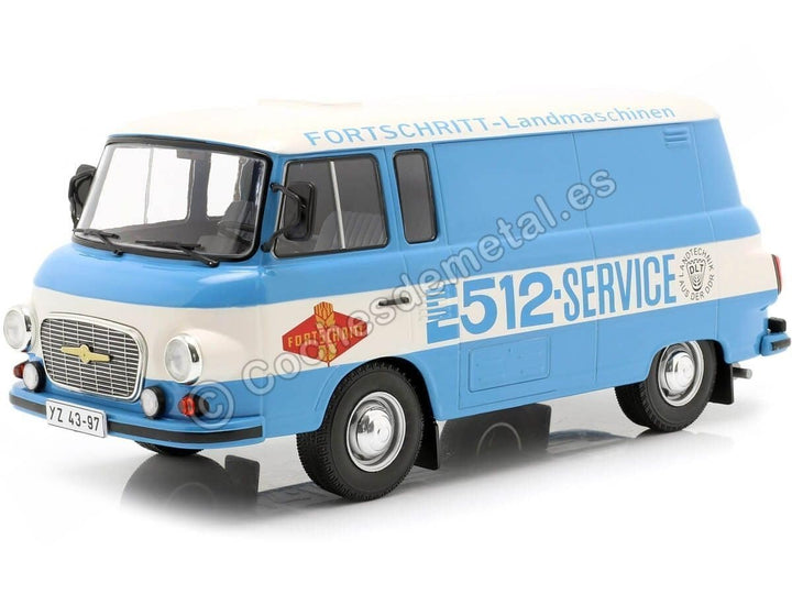 McG Barkas B 1000 Kastenwagen Fortschritt Service 1970 blau weiss Modellauto 1:18