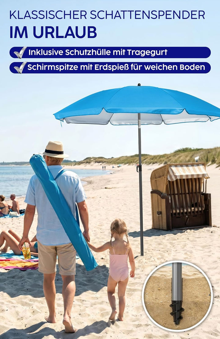 4smile Sonnenschirm Strand SunnyJoy - UPF 50+ Strandschirm Ø 180 cm, sicherer Sonnenschutz Strand, S