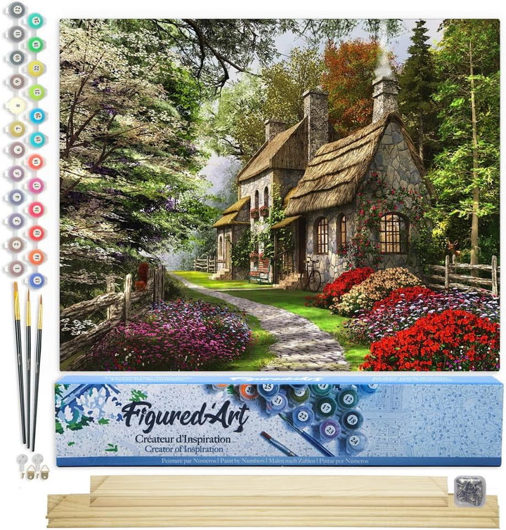 Figured'Art Malen Nach Zahlen Erwachsene Mit Rahmen Hütte auf dem Land - Paint by Numbers Basteln DI