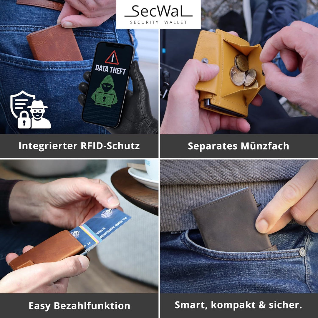SecWal Kartenetui mit Münzfach Druckknopf inkl. Geschenkbox - Made in Germany - Echtleder Mini Geldb