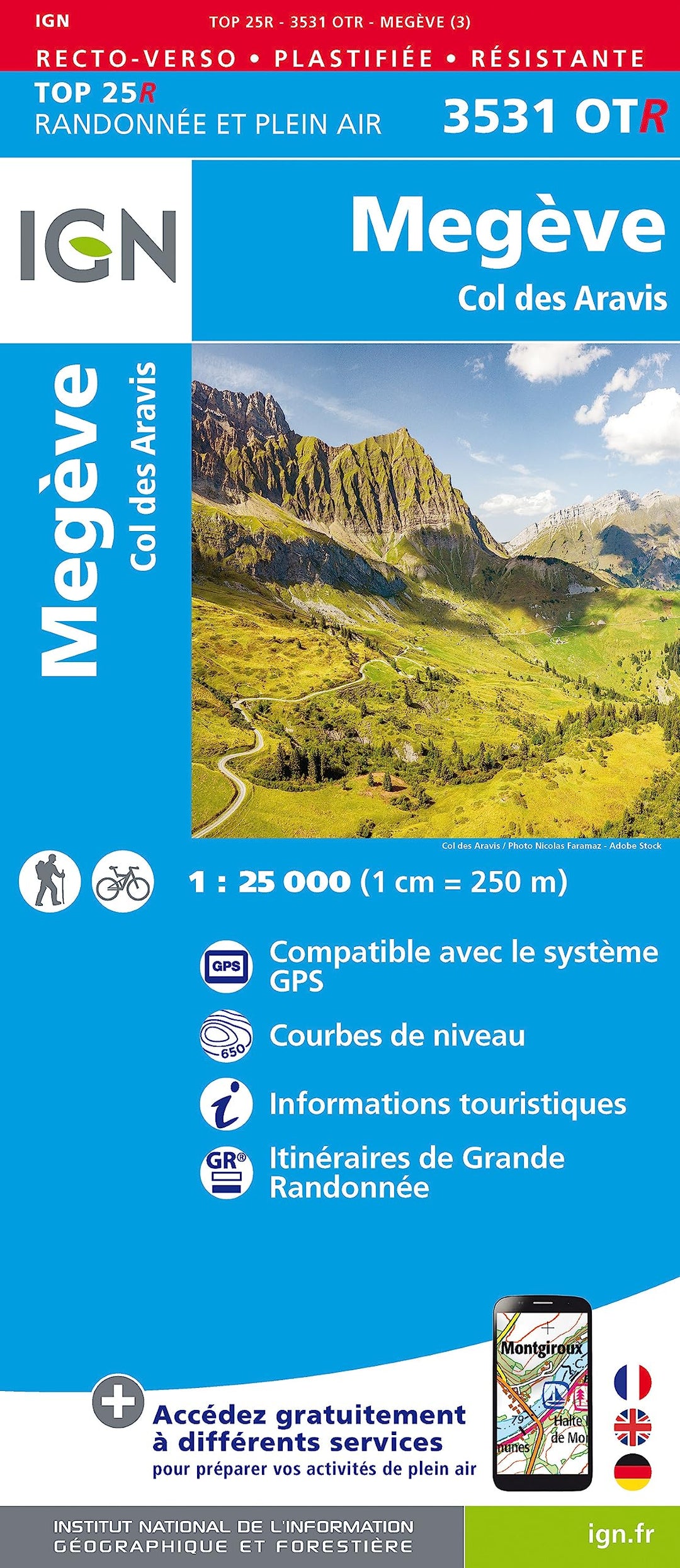 3531OT Megève - Col des Aravis (TOP 25R), Karte