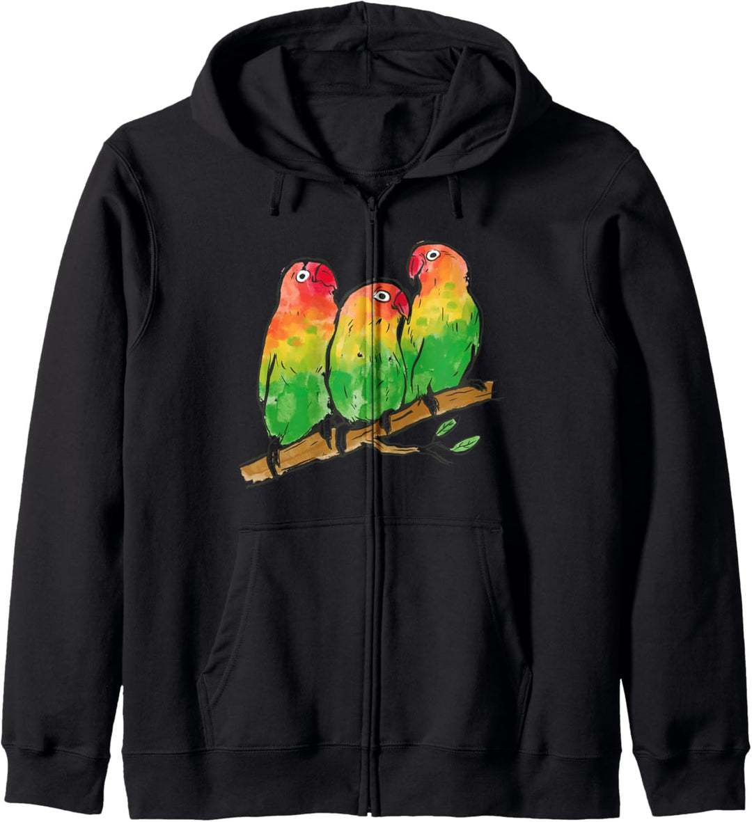 Vogel-Design mit drei Papageien, im Aquarell-Stil. Kapuzenjacke